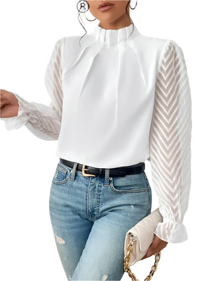 Elaisa | Half-turtleneck Pullover Chiffon Shirt - TrendHavenCo