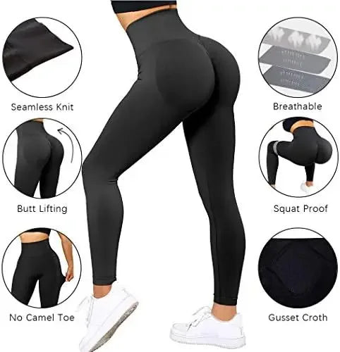 Seamless Knitted Leggings Fitness GYM Pants Women's High Waist Leggings Hips Tight Peach Buttocks High Waist Nude Yoga Pants - TrendHavenCo