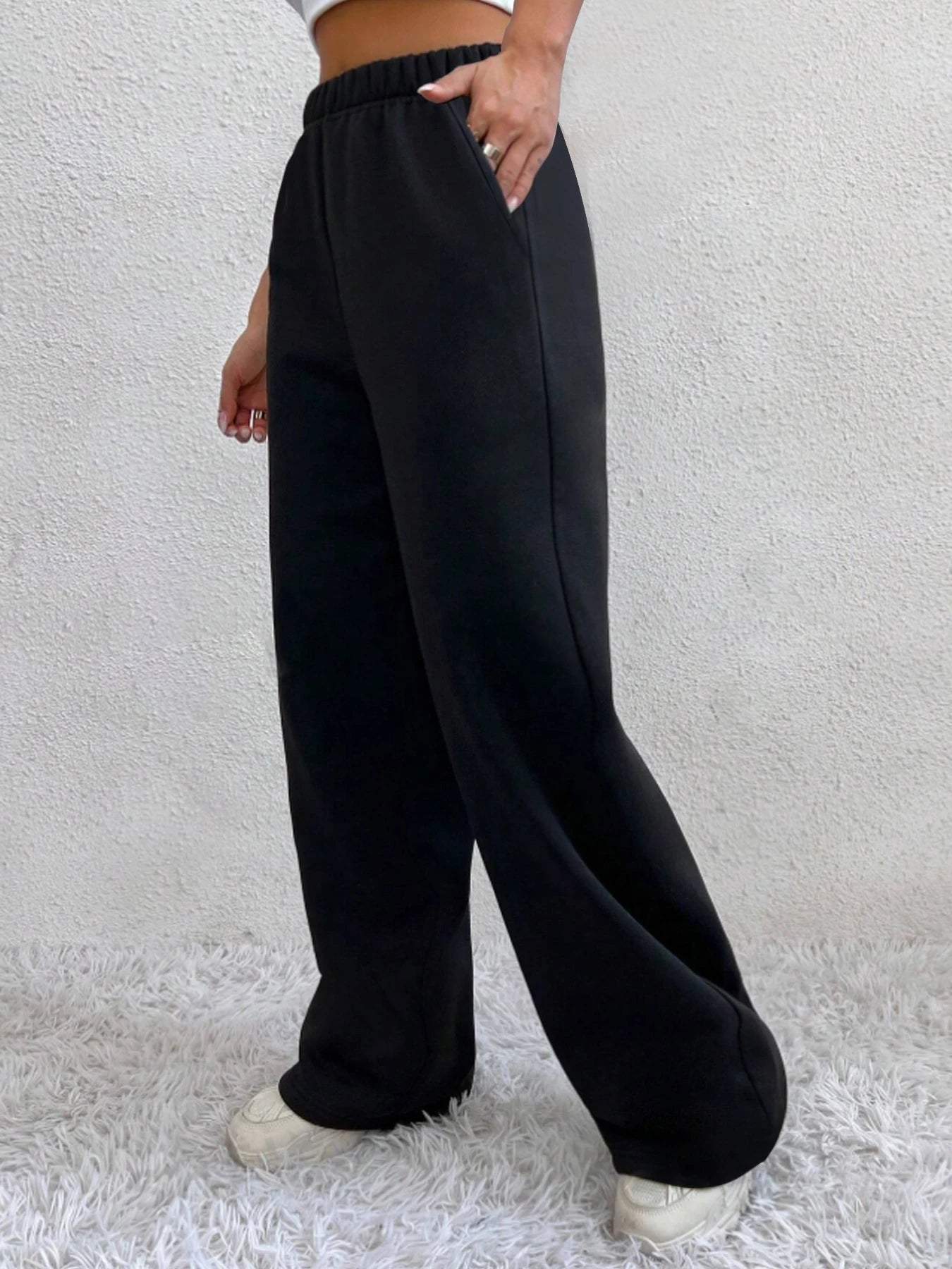 Autumn And Winter Women's Warm Pants Fleece Lined High Waist Casual Style Daily Wear With Pockets Jogging Sweatpants - TrendHavenCo