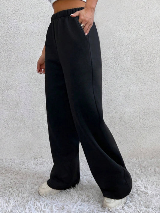 Autumn And Winter Women's Warm Pants Fleece Lined High Waist Casual Style Daily Wear With Pockets Jogging Sweatpants - TrendHavenCo