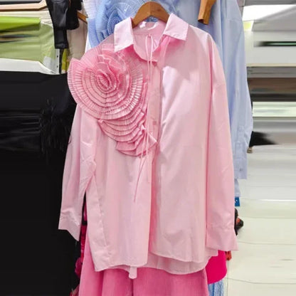 Brynn |  Chic Fashion 3D Floral Turn Down Collar Blouse