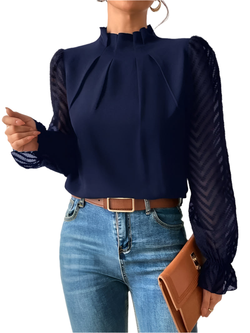 Elaisa | Half-turtleneck Pullover Chiffon Shirt - TrendHavenCo