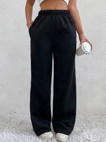 Autumn And Winter Women's Warm Pants Fleece Lined High Waist Casual Style Daily Wear With Pockets Jogging Sweatpants - TrendHavenCo