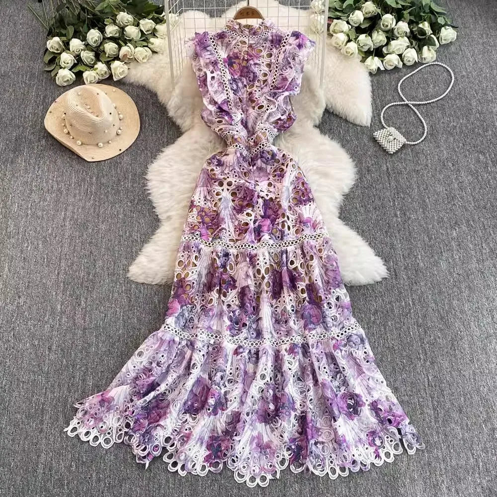 Sophia l Luxury Flower Embroidery Maxi Dress - TrendHavenCo