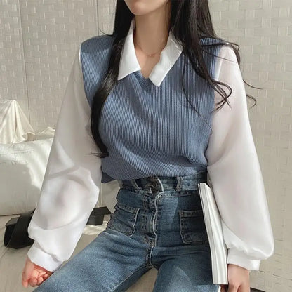 Mariam | False Two-piece Polo Collar Blouse