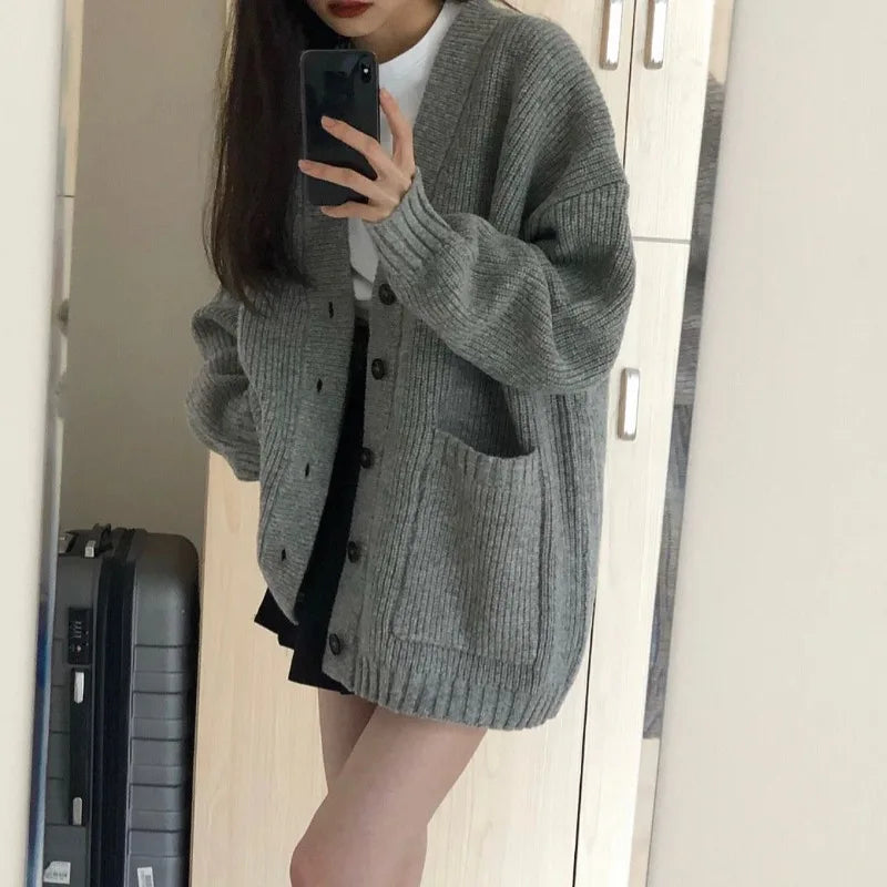 Sara | Long Sleeve V-neck Loose Knitted Jackets