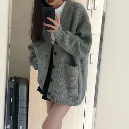 Sara | Long Sleeve V-neck Loose Knitted Jackets