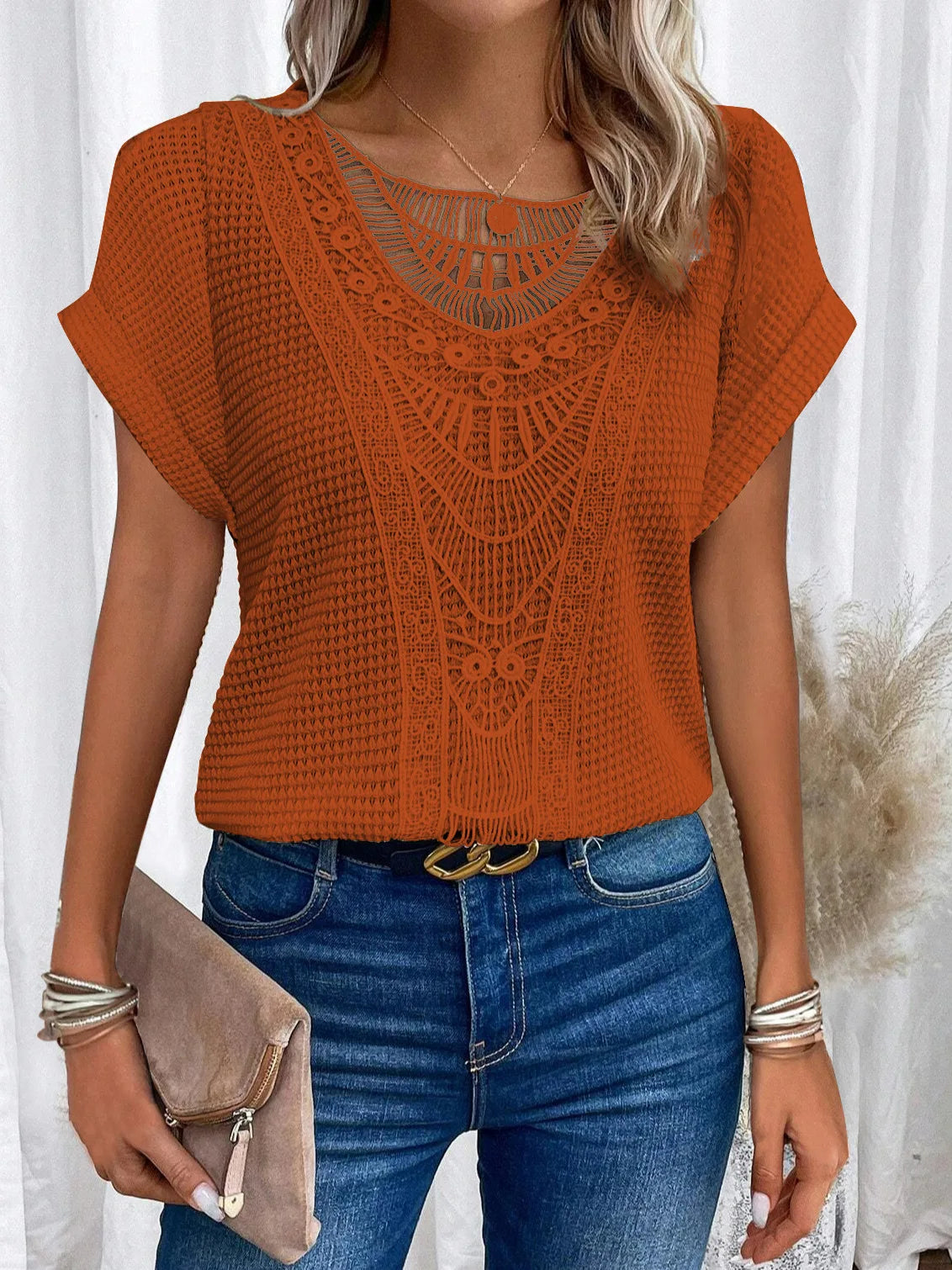 Elisse | Fashion Lace Stitching T-shirt For Women - TrendHavenCo