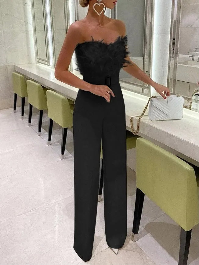 April | Long Jumpsuit Strapless Slash Neck