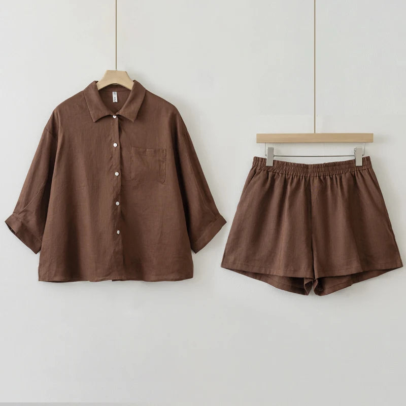 Ellen | Casual Linen Blouse Shorts Sets