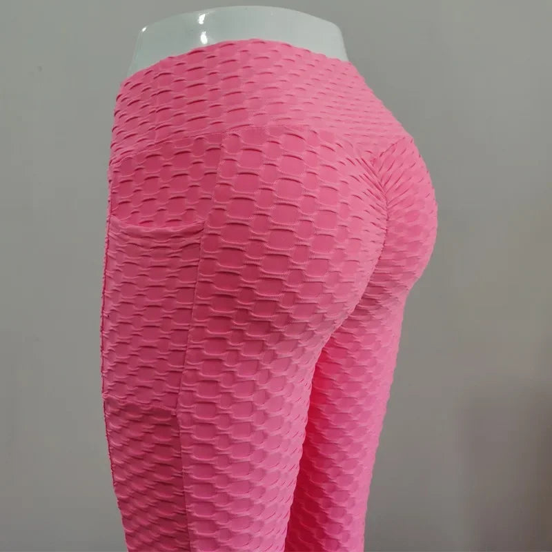 Women Fashion Pocket Bubble Pants Stretchy Slim Leggings Gym Running Cycling Fitness Pants High Waist Hip Lift Leggings Female - TrendHavenCo