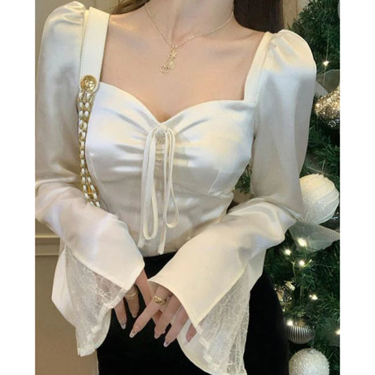 Willow | Lace Patchwork Flare Sleeve Blouse - TrendHavenCo
