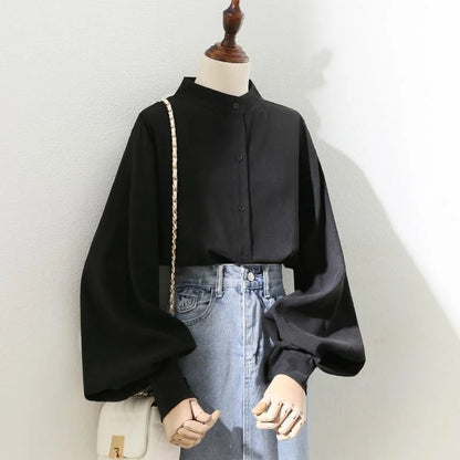 Aubree | Long Lantern Sleeve Stand Collar Loose Blouse