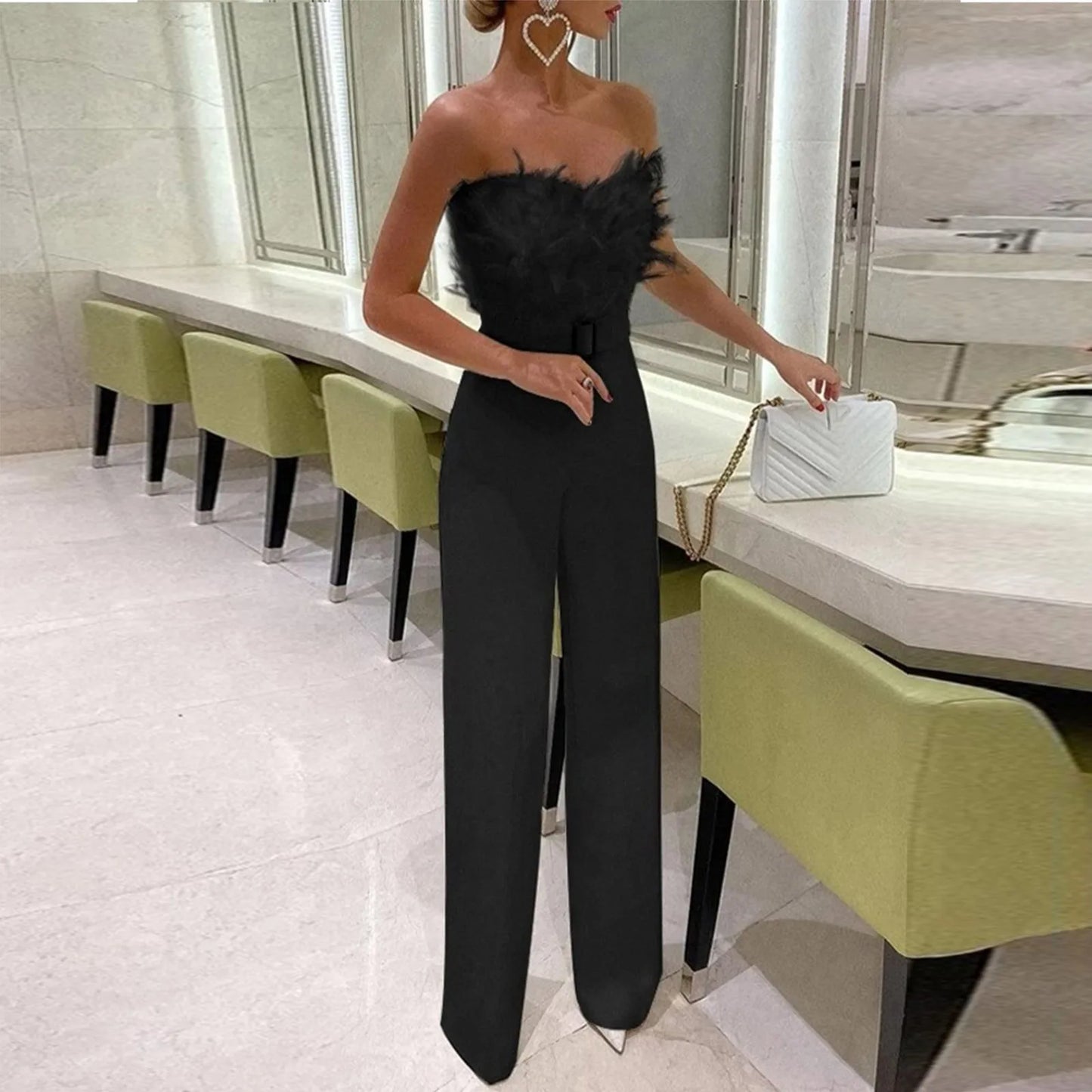 Maliyah | Feather Tube Top Sexy Jump Suits
