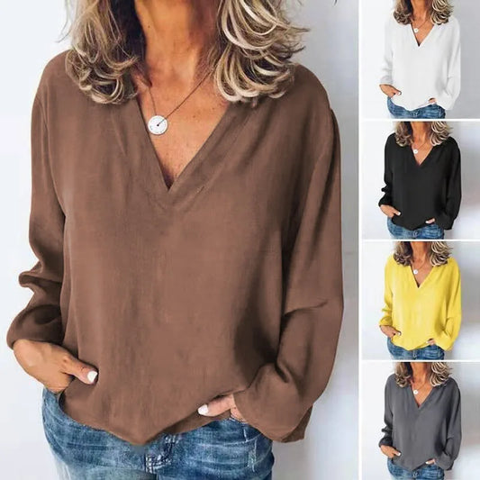 Marie | Loose Stitching V-neck Pullover - TrendHavenCo
