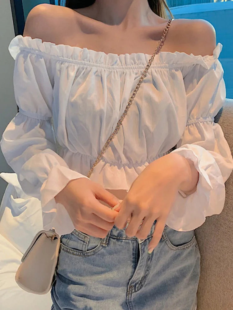 Anna | Long sleeve Sexy Blouse Off Shoulder Top - TrendHavenCo