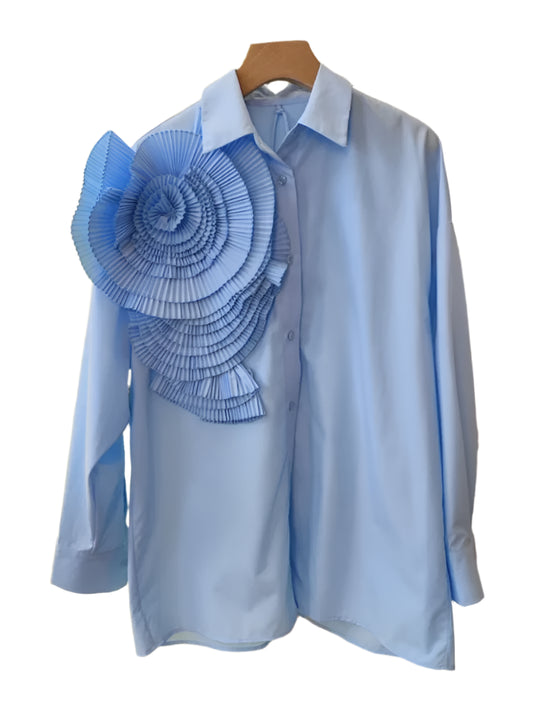 Brynn |  Chic Fashion 3D Floral Turn Down Collar Blouse