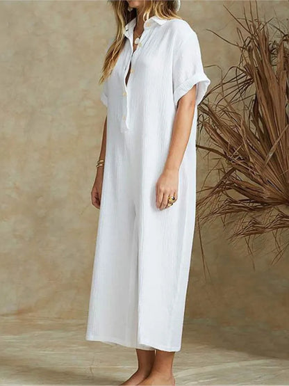 Amiyah | Cotton And Linen Loose Simple Jumpsuits