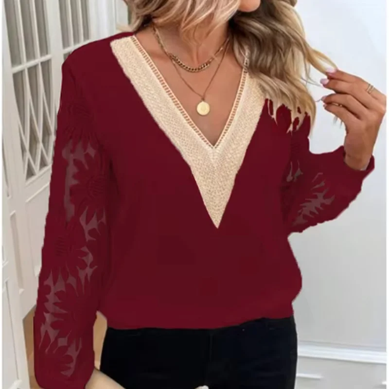 Stella | Lace Long Sleeve Blouse Tops - TrendHavenCo