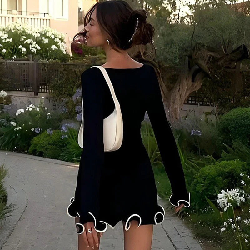 Ryleigh | Round Neck Pleat Long Sleeve Dress