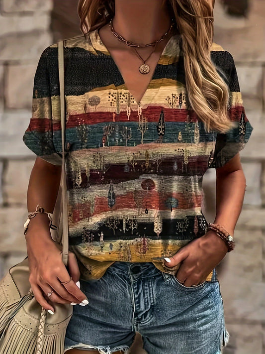 Naomi | Plus Size V-Neck Fold Sleeve T-Shirt - TrendHavenCo