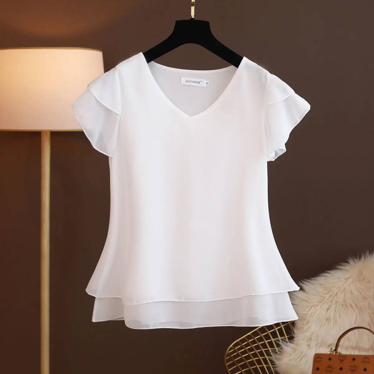 Anne | V-Neck Chiffon Shirt - TrendHavenCo