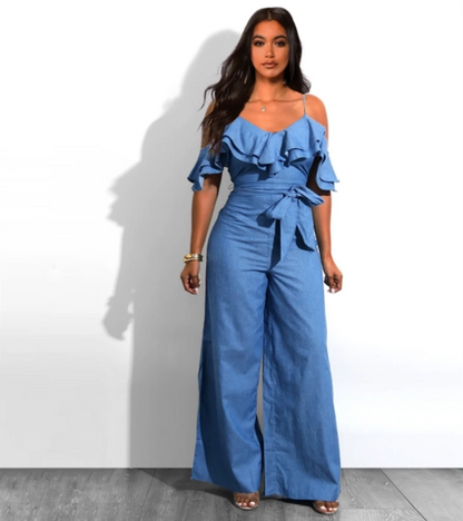 Winnie | Ruffled Straps Romper with Belt