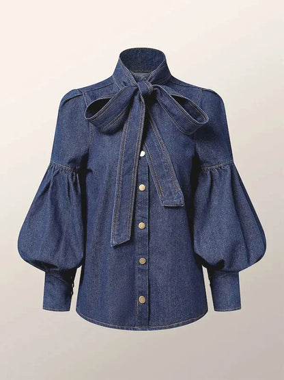 Elaine | Long Puff Sleeves Bow-Embellished Shirts