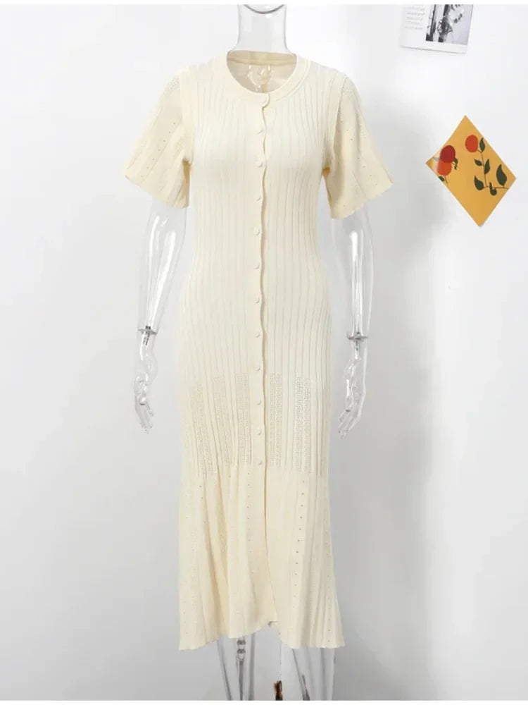 Ailani | Elegant Knit Slim O-neck Long Dress
