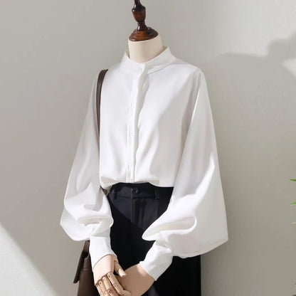 Aubree | Long Lantern Sleeve Stand Collar Loose Blouse