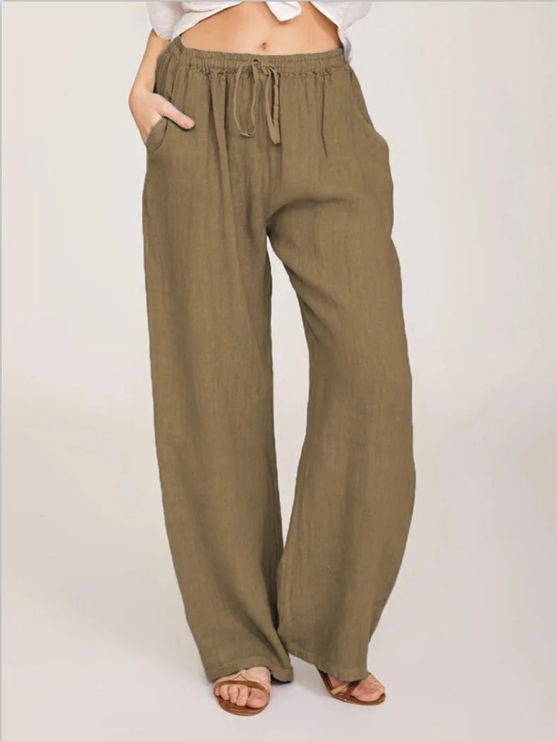 Summer and Autumn New Casual Women's Wear in Europe, America, and Europe Large Loose Cotton Hemp Casual Pants - TrendHavenCo