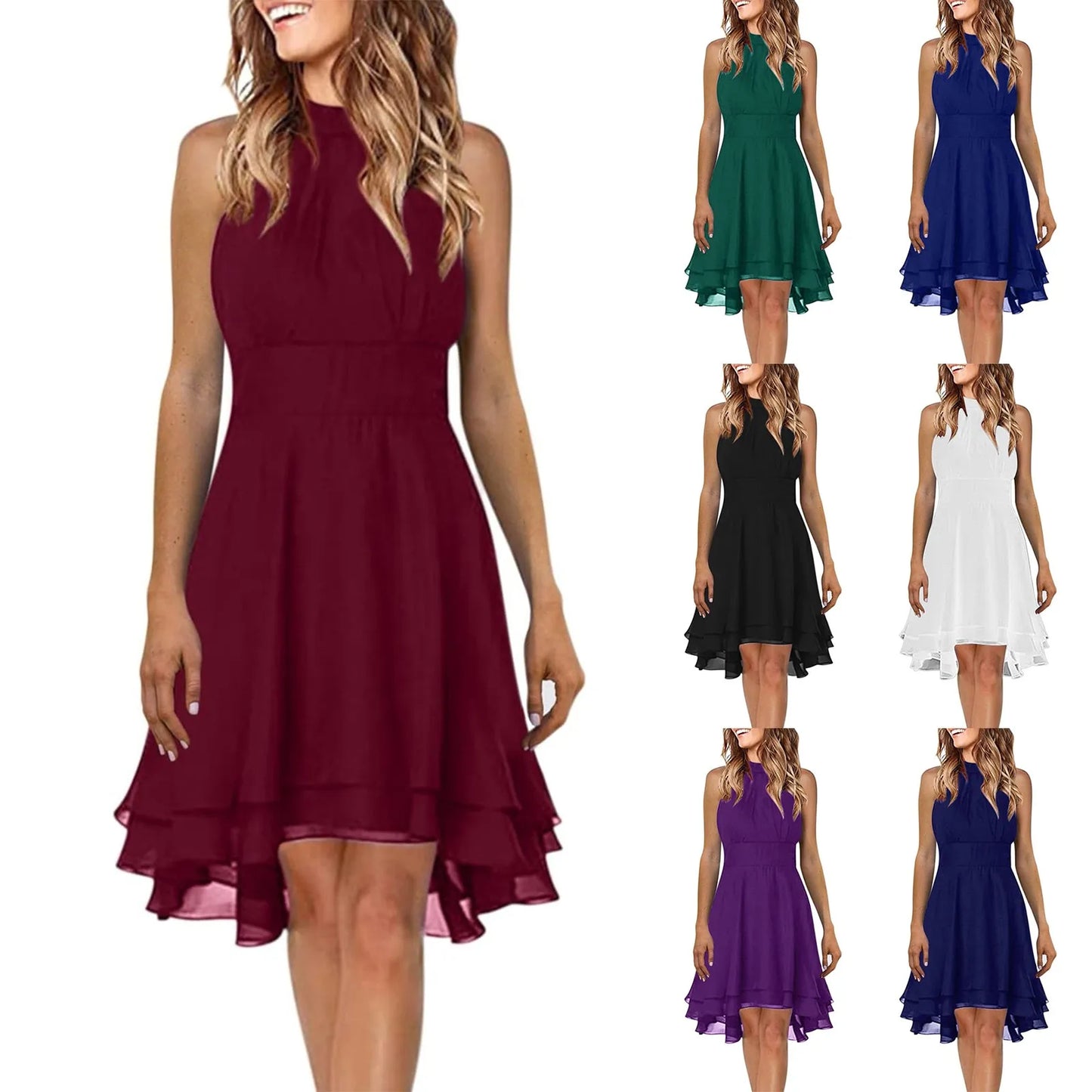 Regina | High Waist Sexy Cropped Layered Solid Halter Dress