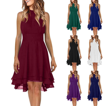 Regina | High Waist Sexy Cropped Layered Solid Halter Dress