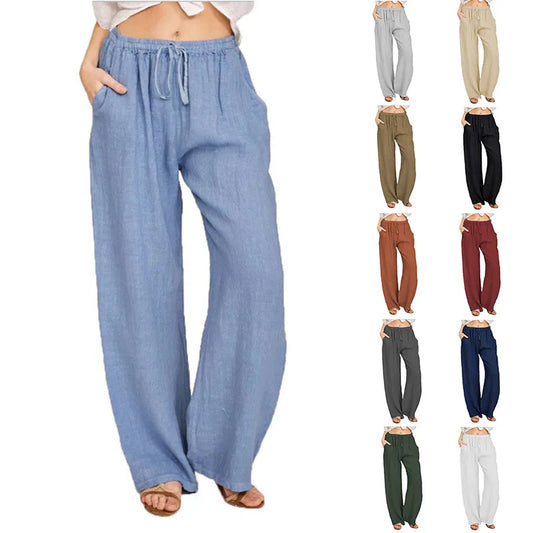Summer and Autumn New Casual Women's Wear in Europe, America, and Europe Large Loose Cotton Hemp Casual Pants - TrendHavenCo