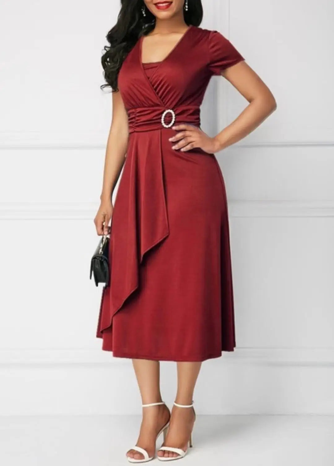 Poppy | Short Sleeve V Neck Asymmetric Hem Dress