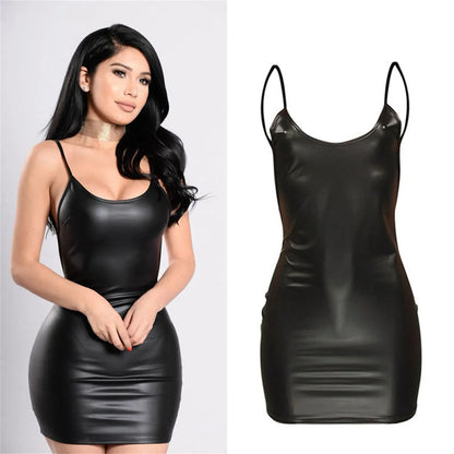 Alanna | Sexy Faux Leather Backless Dress