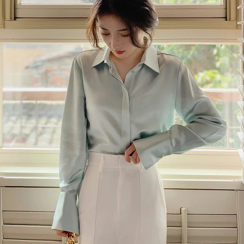Mya | Satin Blouse Long Sleeve Shirt