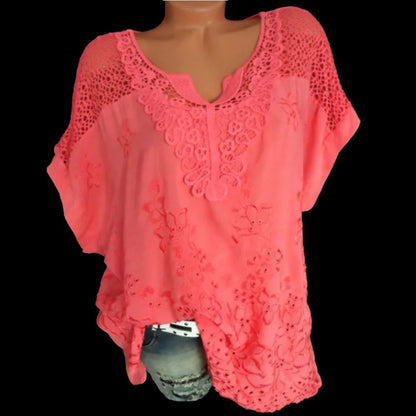 Celestine | Loose Short-Sleeved Lace Blouses - TrendHavenCo