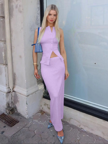 Serena | Sleeveless Ribbed Single-Breasted Matching Suit