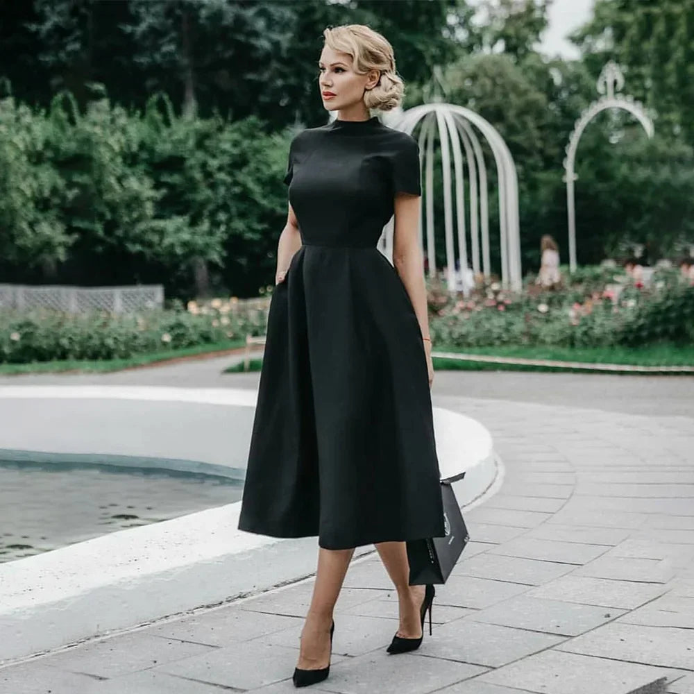 Selena | Half High Collar High Waist A-Line Dress