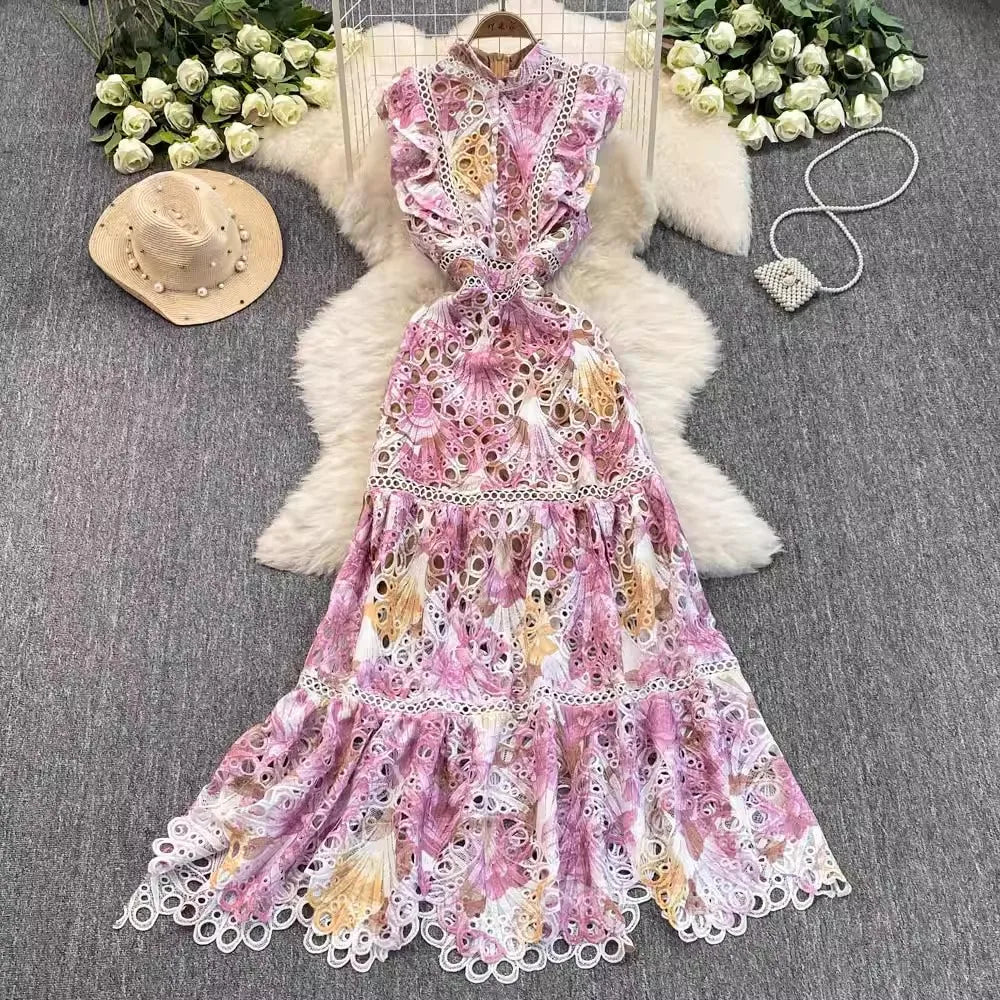 Sophia l Luxury Flower Embroidery Maxi Dress - TrendHavenCo