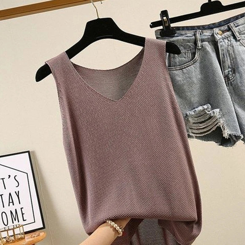 Elora | Sleeveless Knitted Blouse Shirt