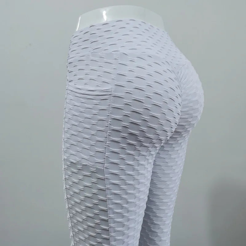 Women Fashion Pocket Bubble Pants Stretchy Slim Leggings Gym Running Cycling Fitness Pants High Waist Hip Lift Leggings Female - TrendHavenCo