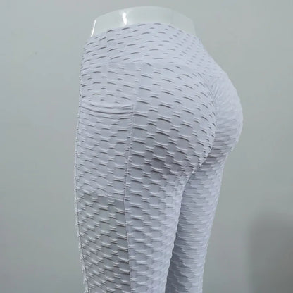 Women Fashion Pocket Bubble Pants Stretchy Slim Leggings Gym Running Cycling Fitness Pants High Waist Hip Lift Leggings Female - TrendHavenCo