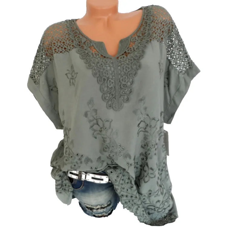 Celestine | Loose Short-Sleeved Lace Blouses - TrendHavenCo
