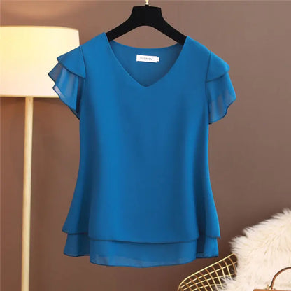 Anne | V-Neck Chiffon Shirt - TrendHavenCo
