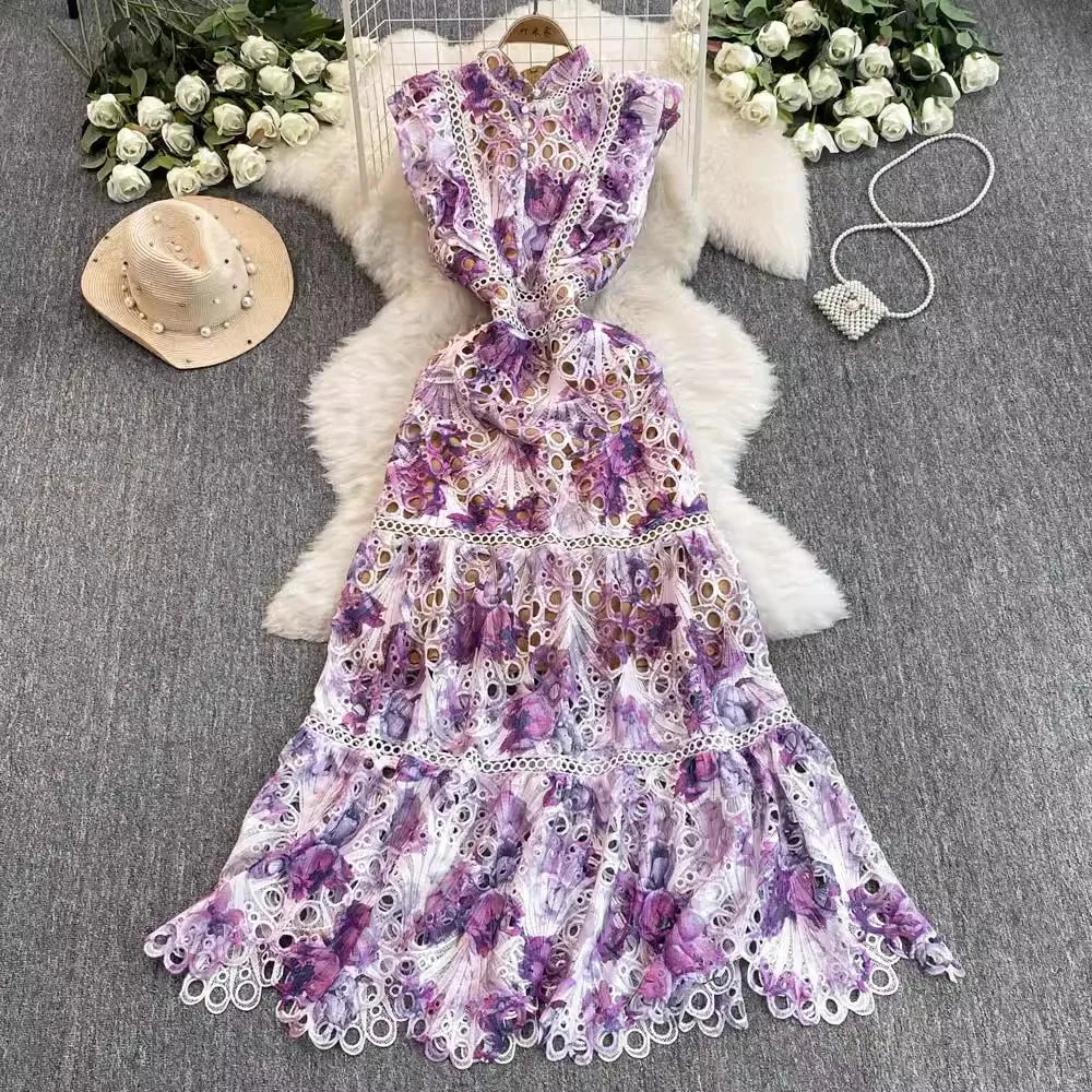 Sophia l Luxury Flower Embroidery Maxi Dress - TrendHavenCo