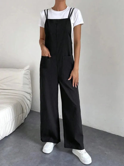 Oaklee | Long Wide Leg Overalls Jumpsuit