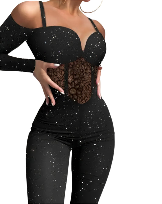 Amber | Glitter Corsets Long Sleeve Skinny Jumpsuit
