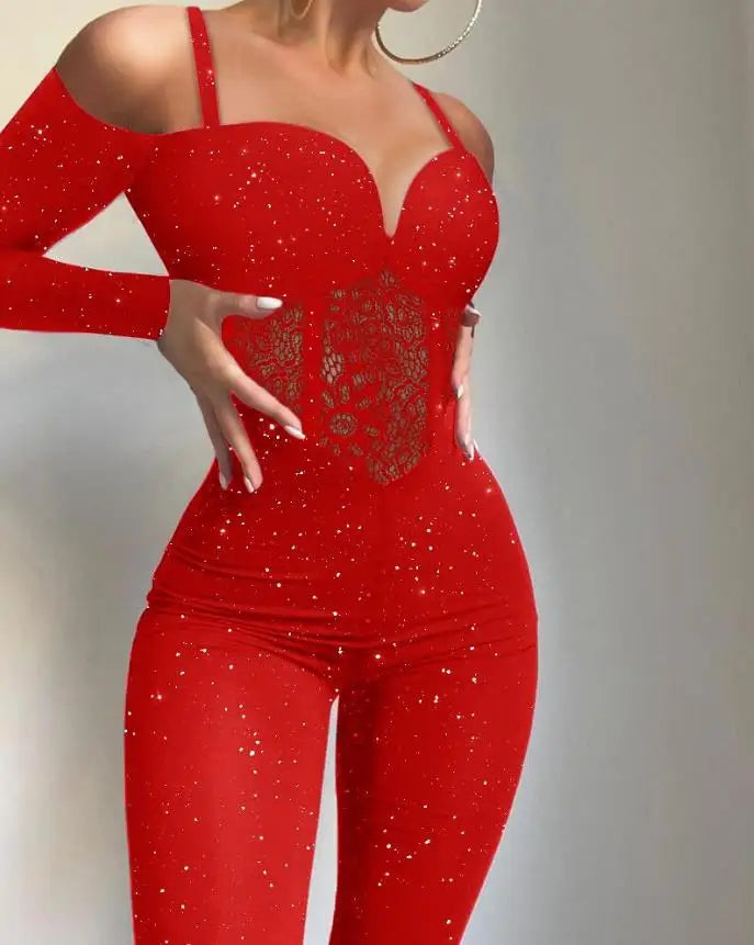 Amber | Glitter Corsets Long Sleeve Skinny Jumpsuit